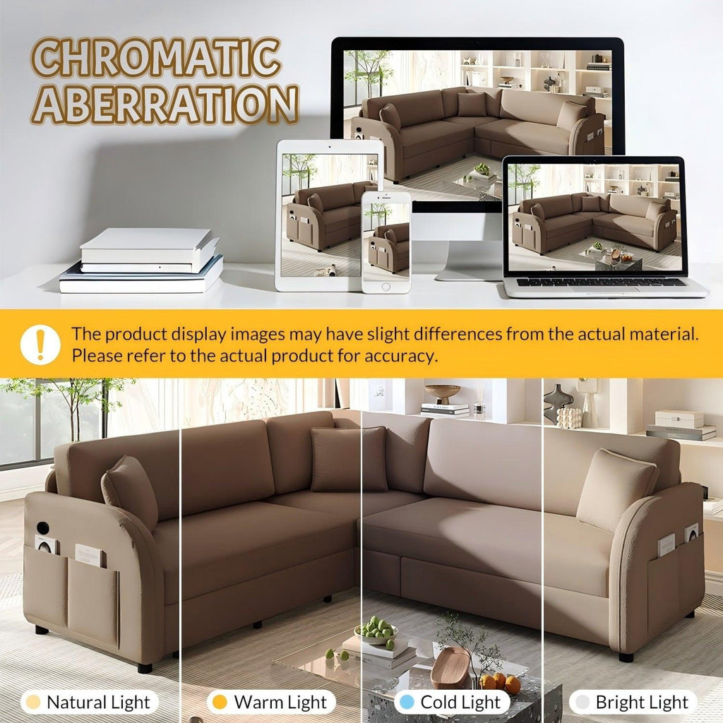 85.1' L-Shaped Pull-Out Sofa Bed with USB Port.