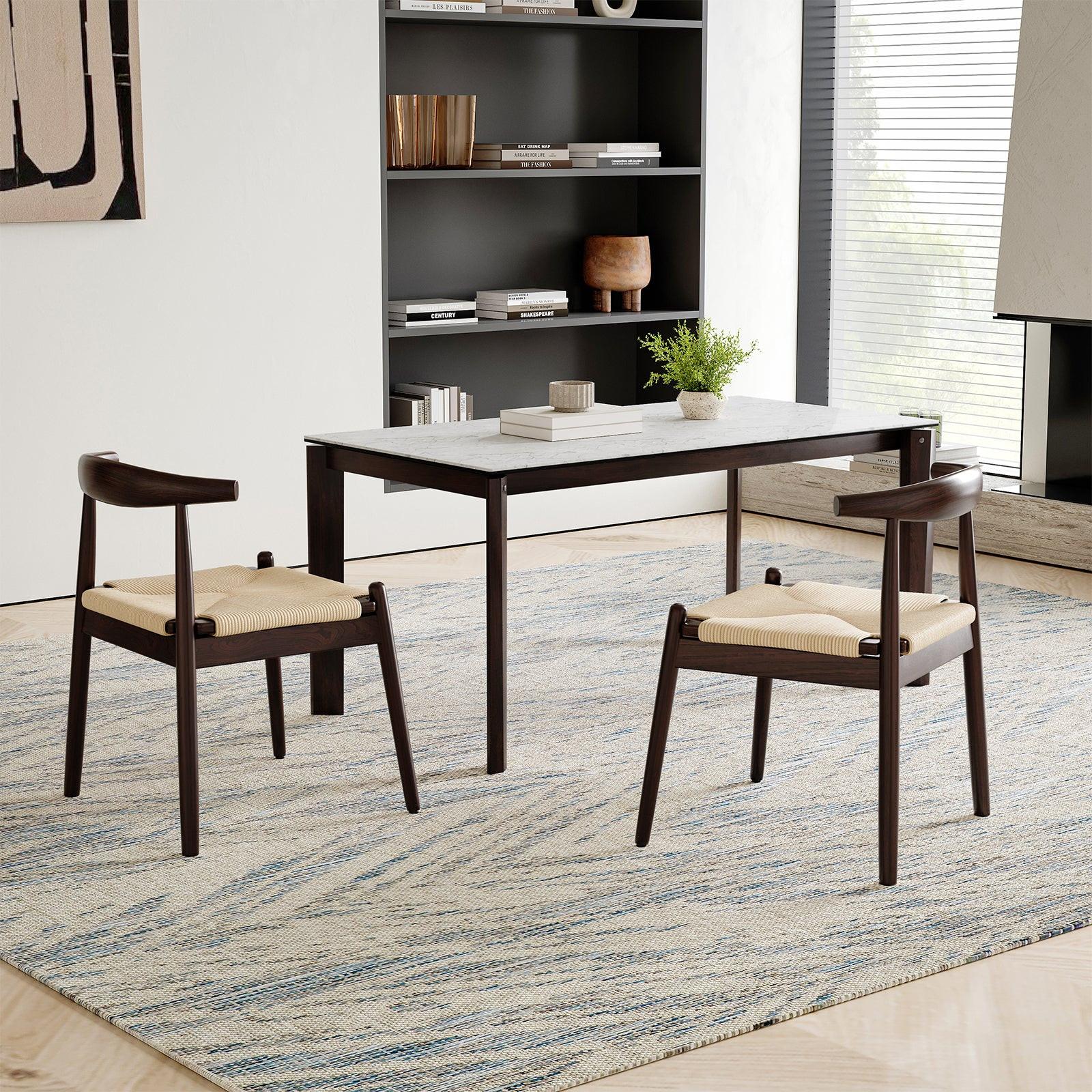 Mid-Century Modern Dining Chairs Set of 2 with Oak Frame.