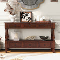 54-Inch Cherry Pine Wood Console Table with 6 Storage Drawers