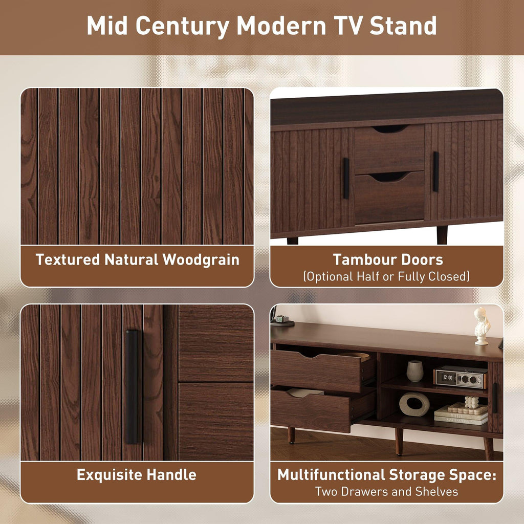 Mid Century Modern TV Stand for 70-Inch TVs with Power Outlet.