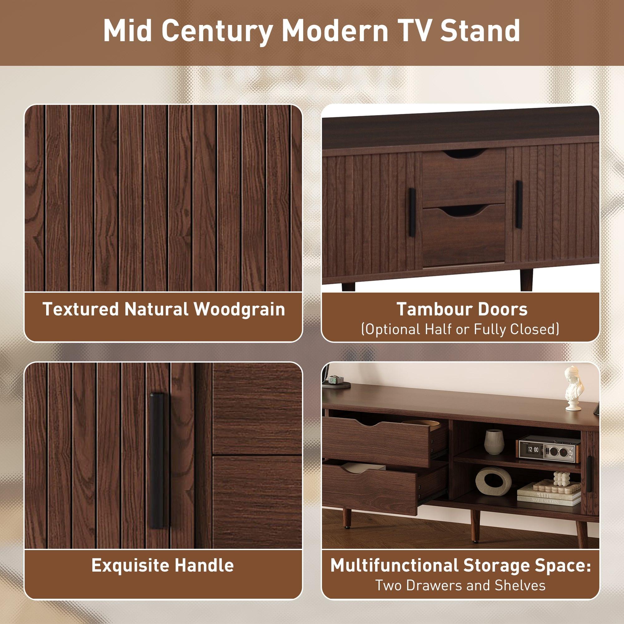 Mid Century Modern TV Stand for 70-Inch TVs with Power Outlet.