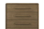 Close-up of Solid Wood Chest in Latte showing top drawers and wood grain texture, highlighting smooth drawer operation and quality craftsmanship.