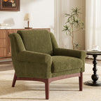 Emerald Green Chenille Accent Chair with Flared Arms and Wood Legs
