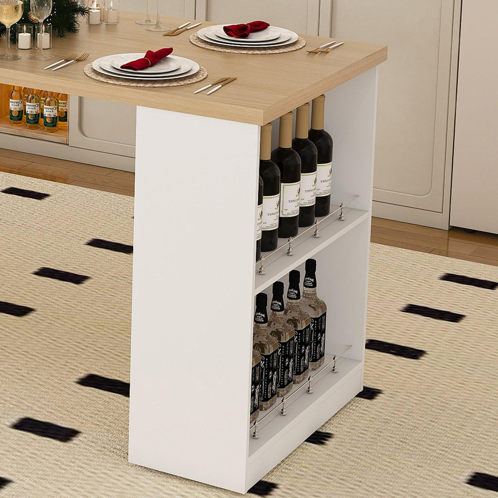 Expandable Kitchen Island with Dining Table & Power Outlet.