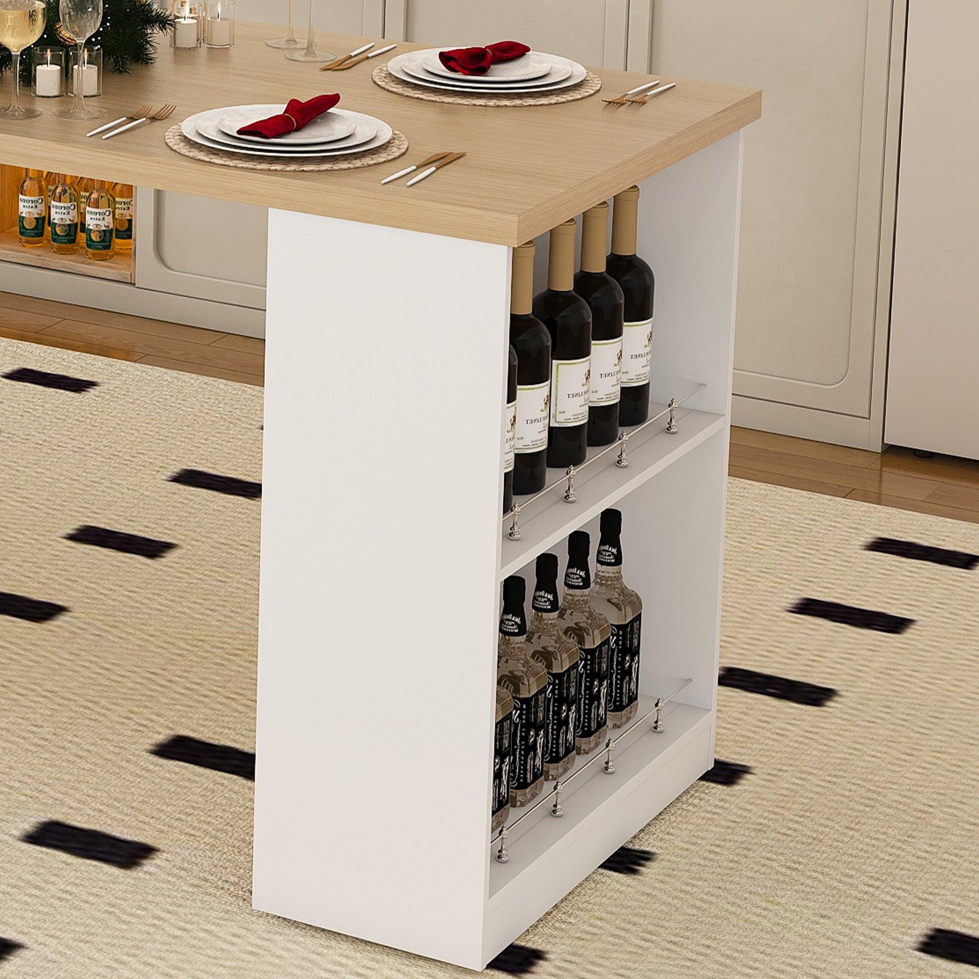 Expandable Kitchen Island with Dining Table & Power Outlet.