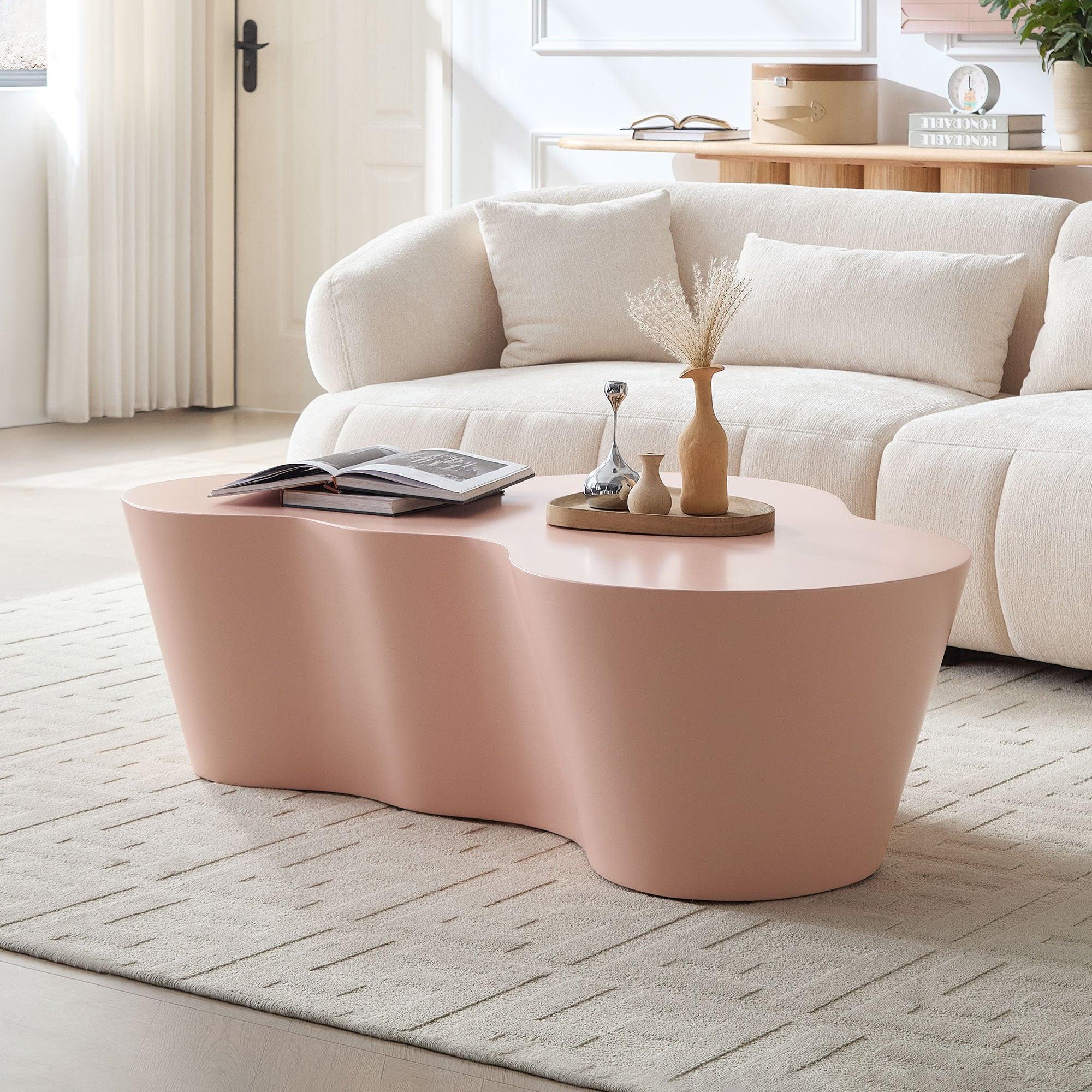 50 Inch Pink Fiberglass Coffee Table for Living Room.