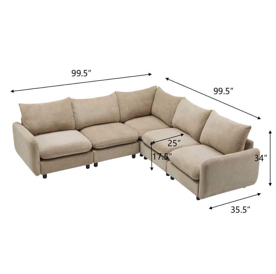 5-Piece L Shaped Modular Velvet Sofa for Living Room.