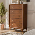 1pc Walnut Finish Five-Drawers Tall Chest for Bedroom.