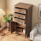Rustic Wooden Storage Cabinet - Narrow Organizer with Drawers.