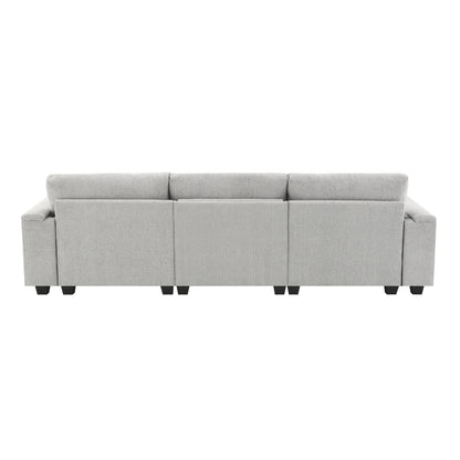96*35''Chenille Sectional Sofa with Bluetooth Speaker,Comfy Cloud Couch Set with Drop Down Table,Cup Holders,USB Charger,Storage Armrest,Wide Seat Sofa for Living Room,Apartment,Office,3 Colors