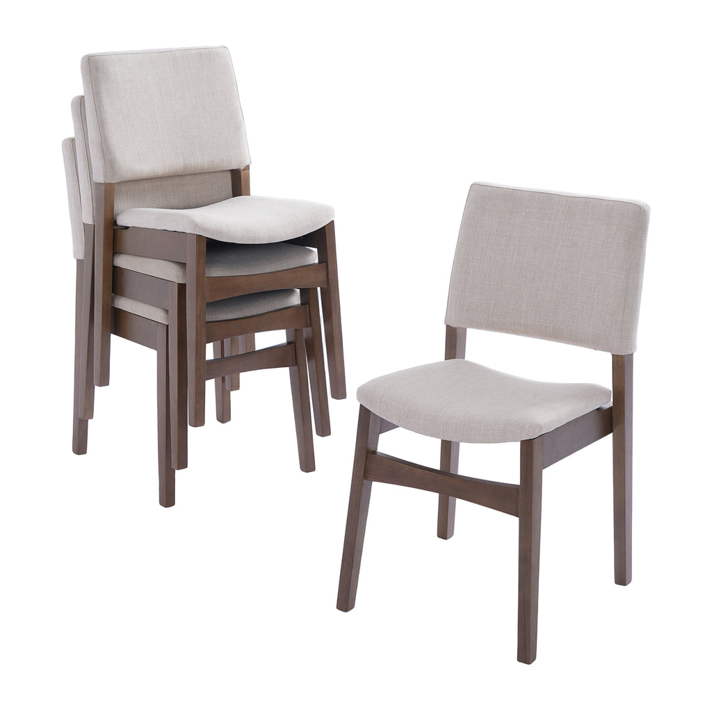 Stackable upholstered dining chairs with walnut wood frames from the Modern Dining Set - Chairs & Table Walnut Finish collection.