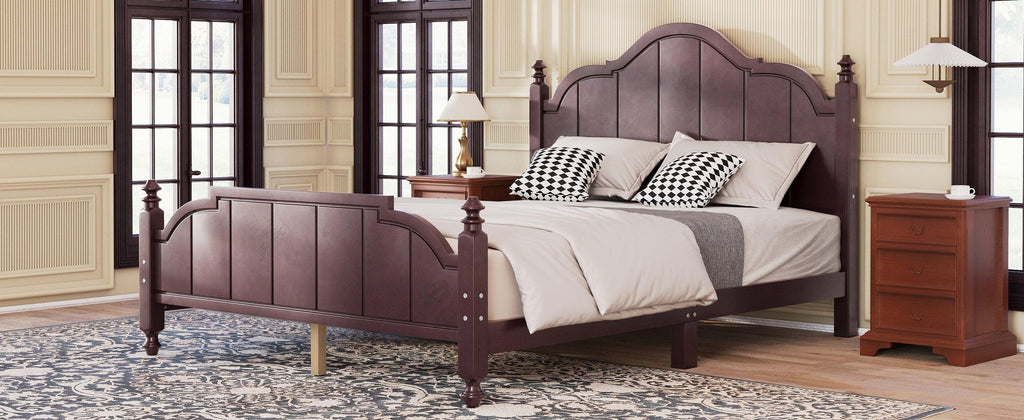 Vintage Queen Bed Frame with Headboard and Slats Support.