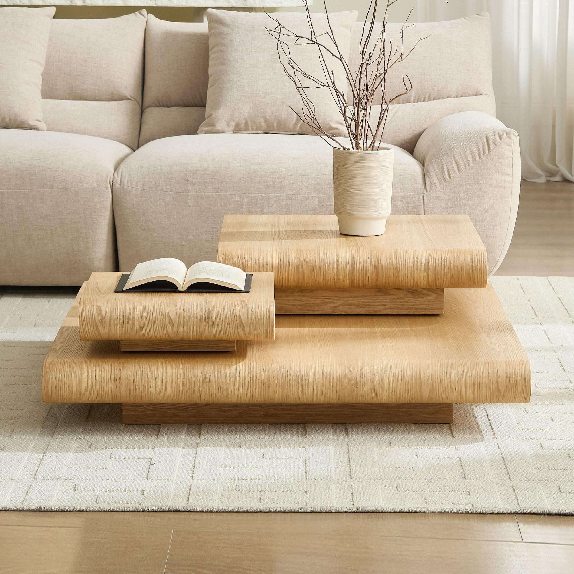 3-Piece Modular Stacking Coffee Table with Natural Look.