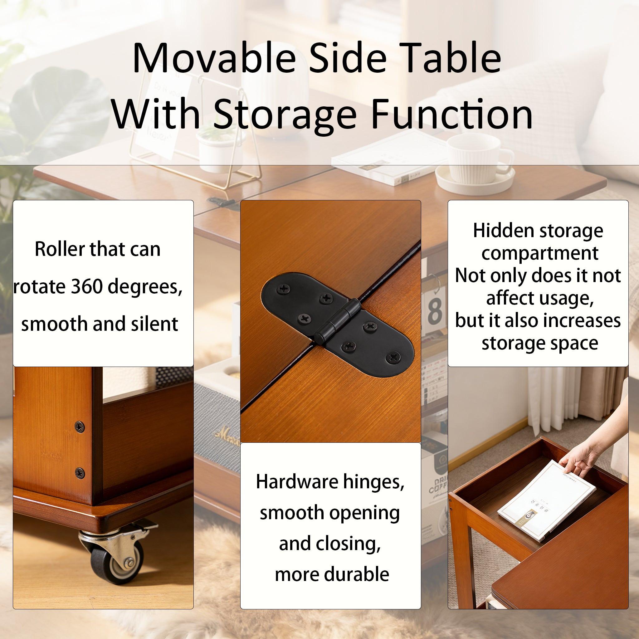 Bamboo Folding Edge Table with Movable Storage.