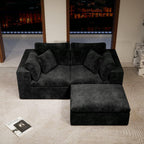 Black Modular Sectional Sofa with Plush Corduroy Fabric.