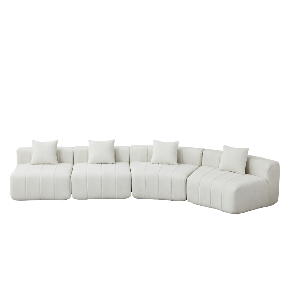 Curved Sectional Sofa with 4 Pillows for Stylish Seating.
