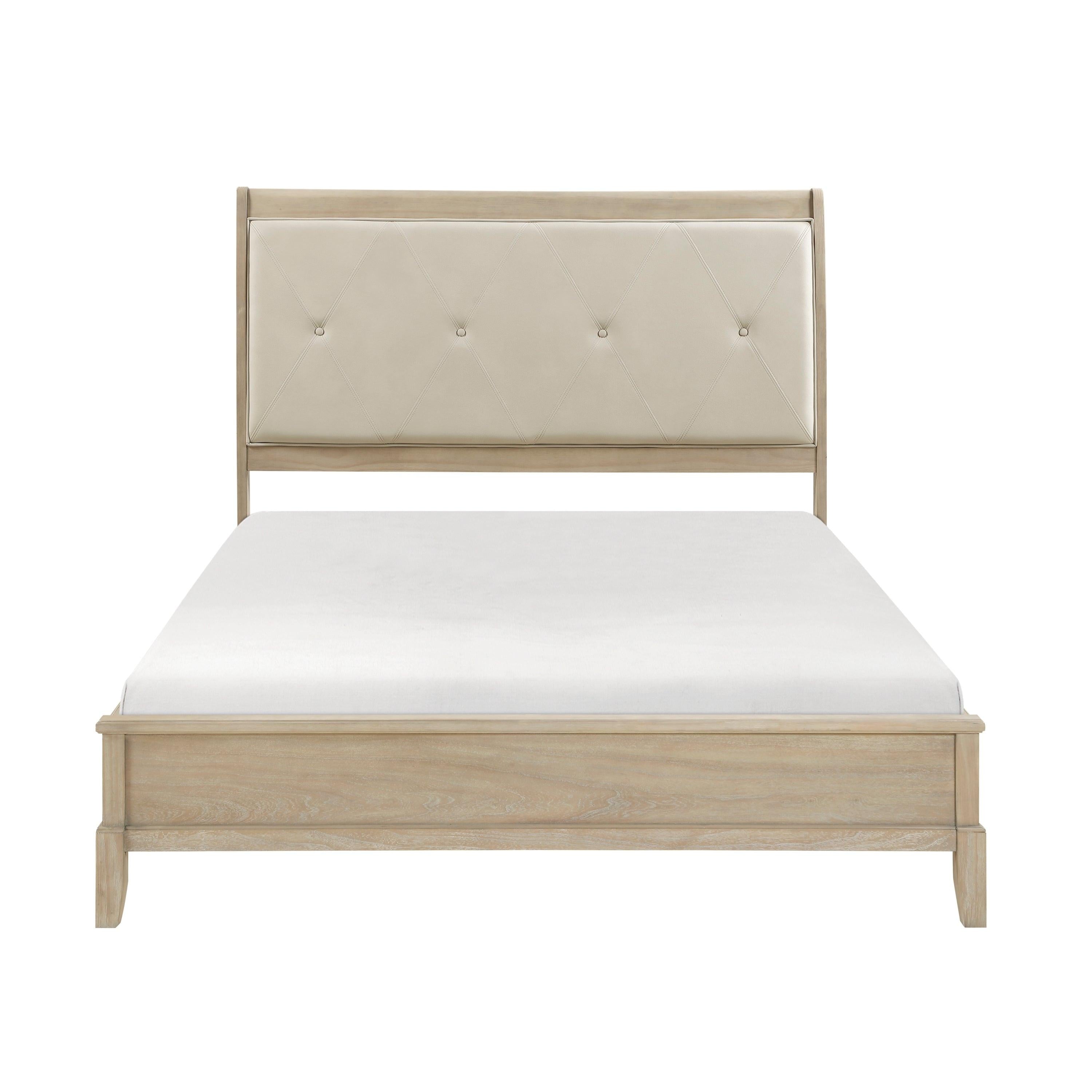 Beige Upholstered Full Bed - Rustic Farmhouse Charm.