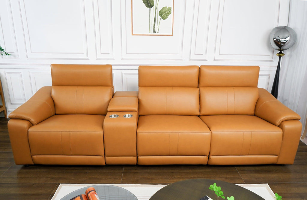 4-Piece Modular Leather Sofa with Cup Holders for Living Room.