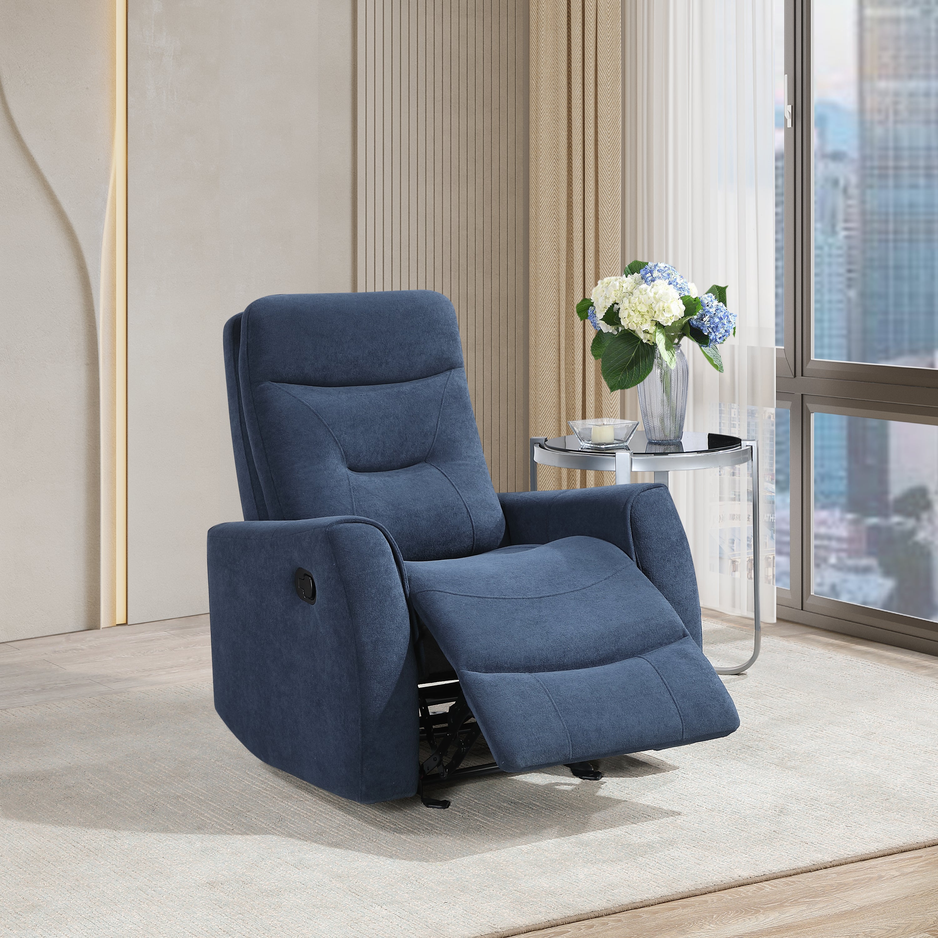 Paterson Blue Microsuede Velvet 2-Position Swivel Rocker Recliner