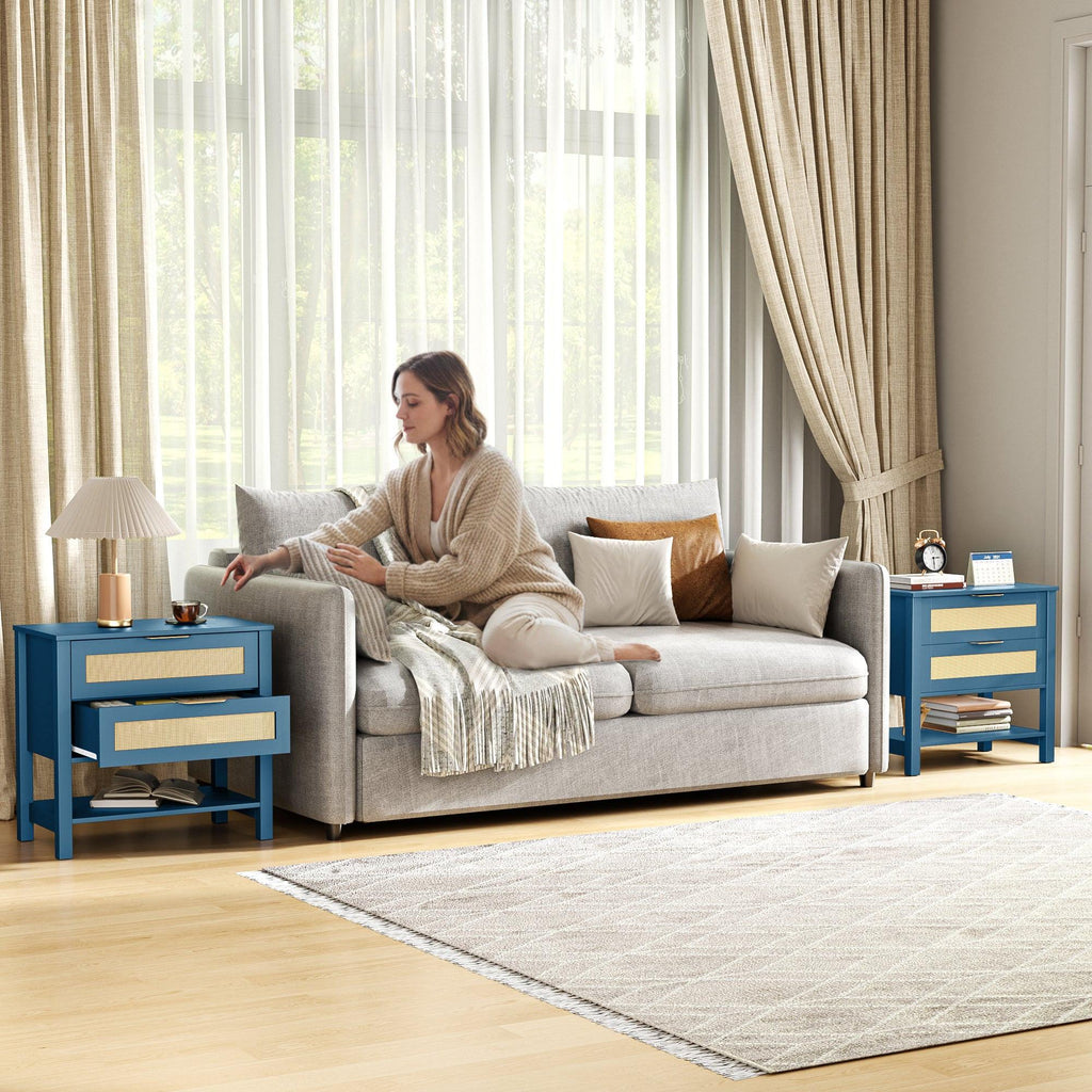 Boho Nightstand with 2 Drawers and Storage Shelf.