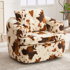 Modern 360° Swivel Accent Barrel Chair with Dual-Layer Cushion in Beige & Brown Faux Fur, 36.6' Round Seating for Living Room, Bedroom, Office, or Hotel.