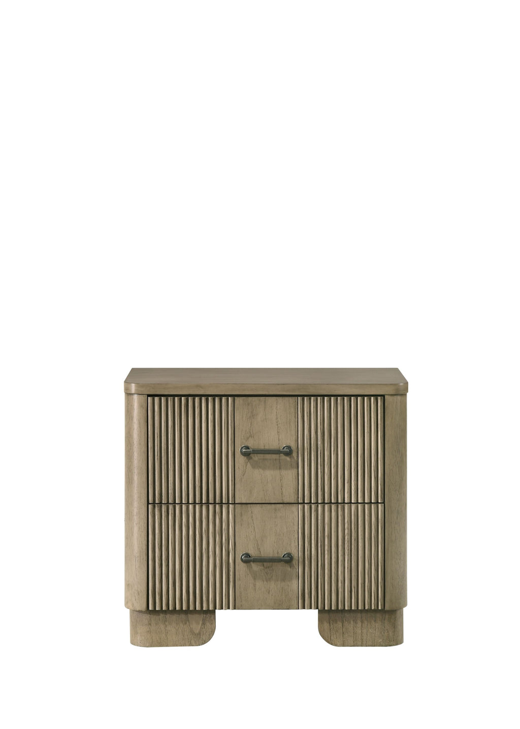 Lakkari Antique Oak Nightstand with 2 Drawers and Metal Glides