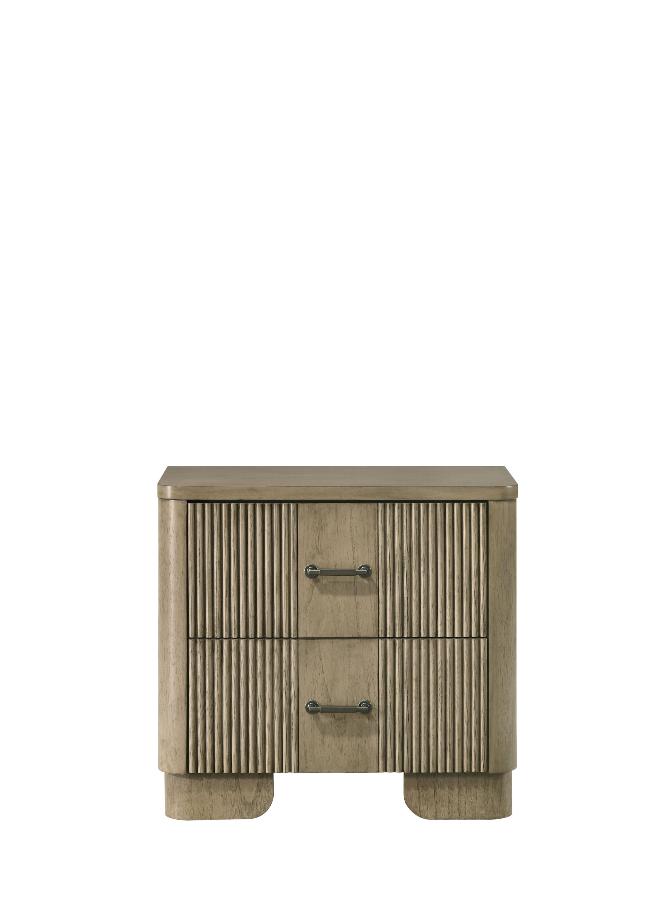 Lakkari Antique Oak Nightstand with 2 Drawers and Metal Glides