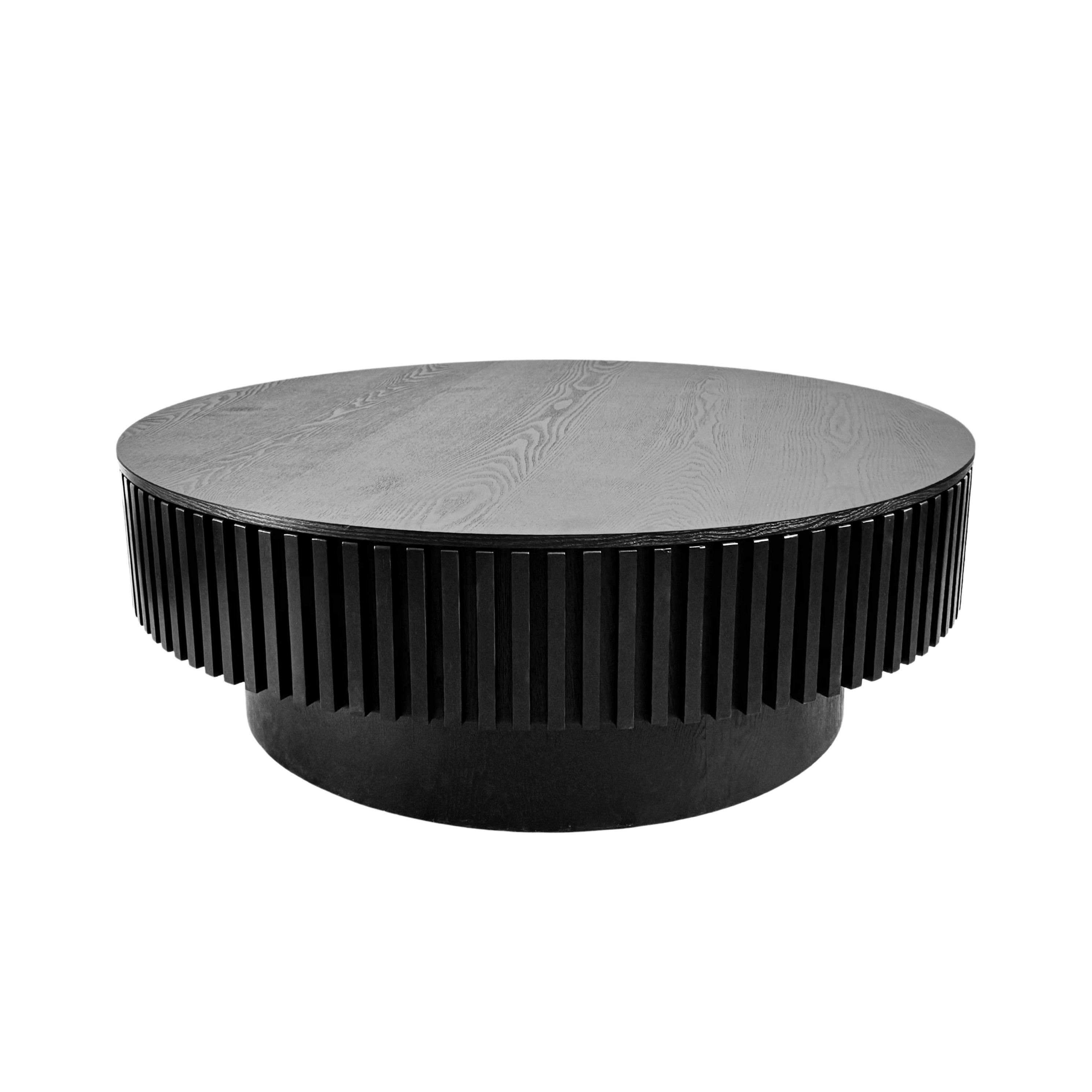 39.37'' Round Coffee Table with Storage Solid Wood Veneered Modern Coffee Table Accent Tea Table for Living Room, Bedroom, Apartment or Office, Black.