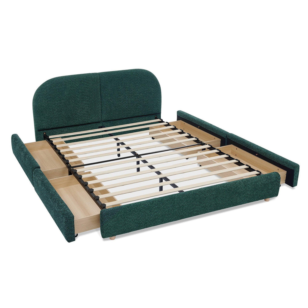 Queen Size Upholstered Bed Frame in Green.