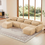 U-shaped modular sofa in plush beige fabric with ergonomic cushions and no assembly required, ideal for modern living rooms.