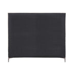 Back view of queen velvet platform bed showcasing the solid black fabric panel and sleek metal legs for a modern finish.