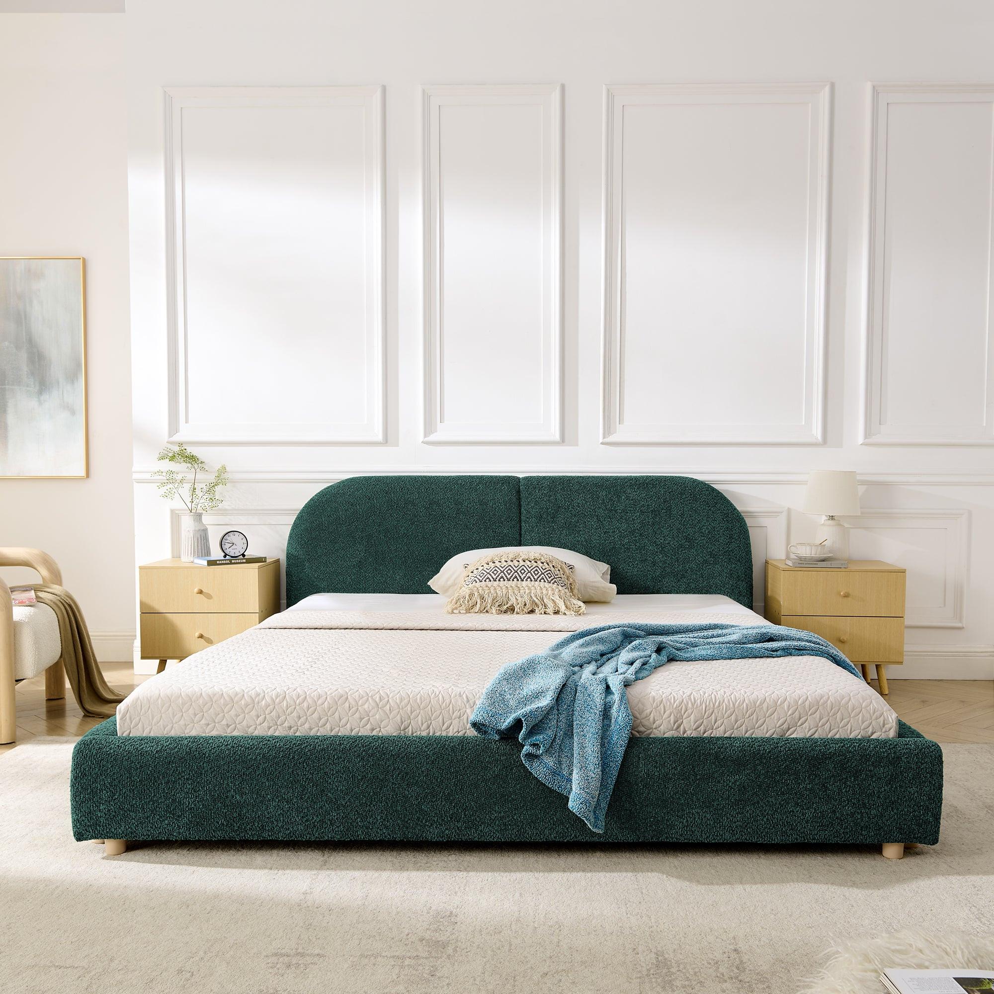 Queen Size Upholstered Bed Frame with Curved Headboard.