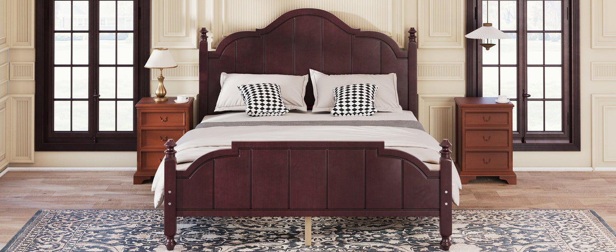 Vintage Queen Bed Frame with Headboard and Slats Support.
