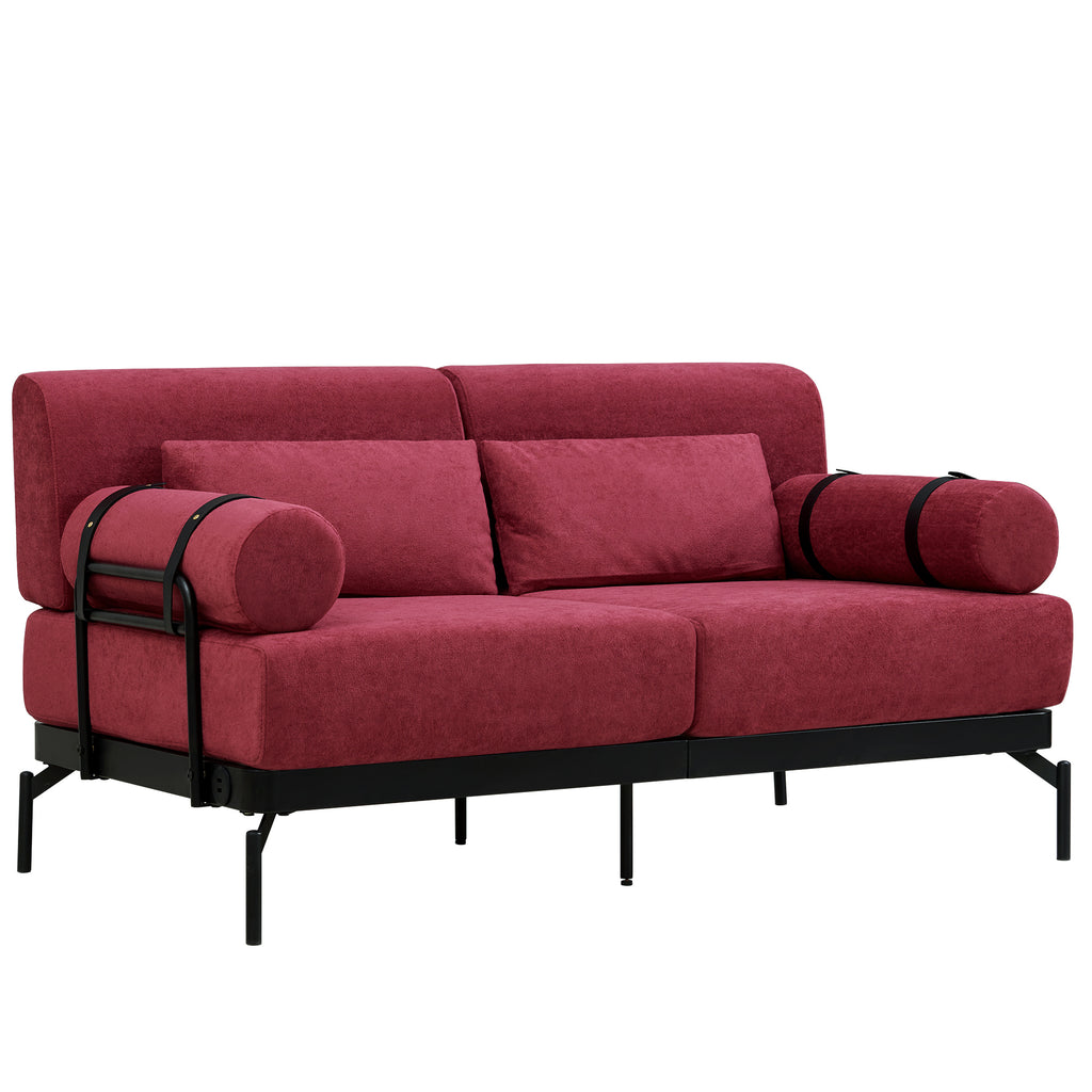 Modern Loveseat Sofa 59' Sofa Couch 2-Seater with USB Ports, Unique Cylindrical Armrests, Red Chenille