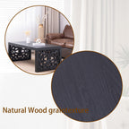 47.2' Solid Black Carved Wood Coffee Table – Handcrafted Look with Ornate Side Panels.