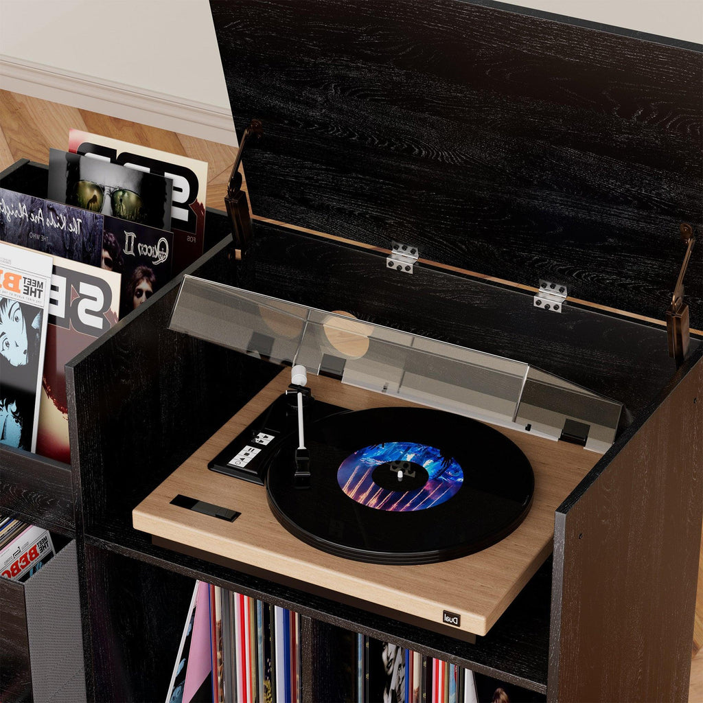 Eco-Friendly Record Player Stand - Black Vinyl Storage Cabinet.