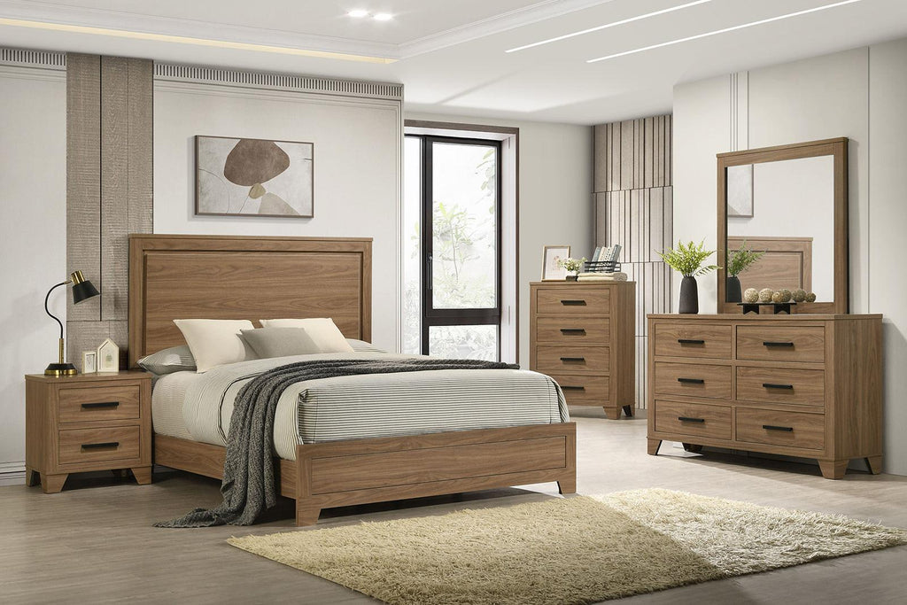 Walnut Chestnut King Size Bed Set With Dresser & Mirror.