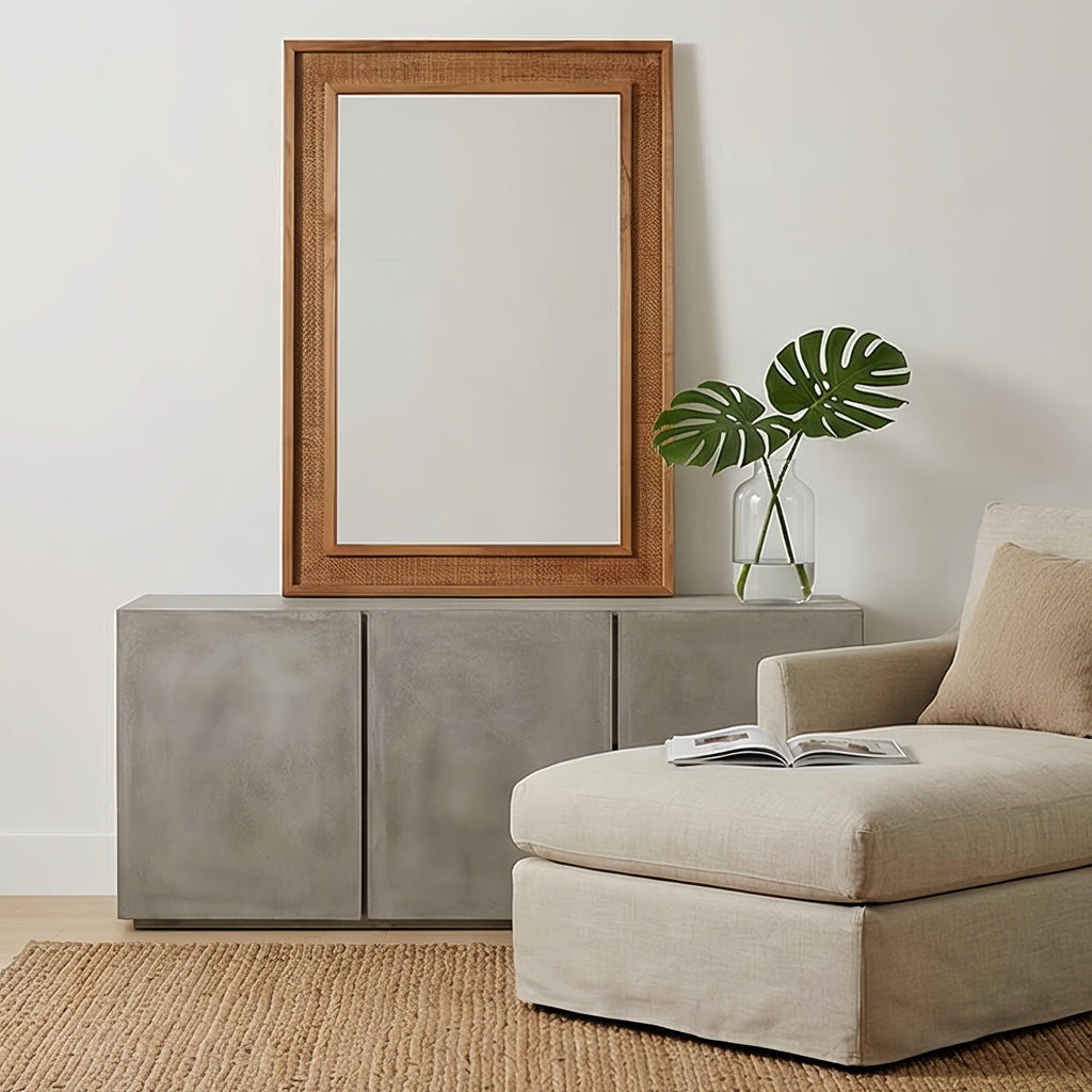Rattan Solid Wood Frame Mirror for Home Decor.