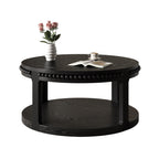 31.5 Inch Solid Wood Round Coffee Table for Living Room,2-Tier Rustic Wood Desktop with Storage Shelf Modern Design Home Furniture (Black)