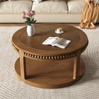 31.5 Inch Round Solid Wood Coffee Table & Sofa Table - Two-Tier Thickened Top, Sturdy Legs, Circle Table for Living Room (Walnut)