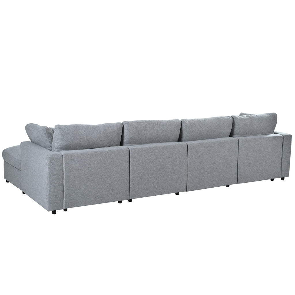 130' U-Shaped Sectional Sofa - Large & Versatile rear view showing clean lines and modular back panels in soft gray chenille fabric.