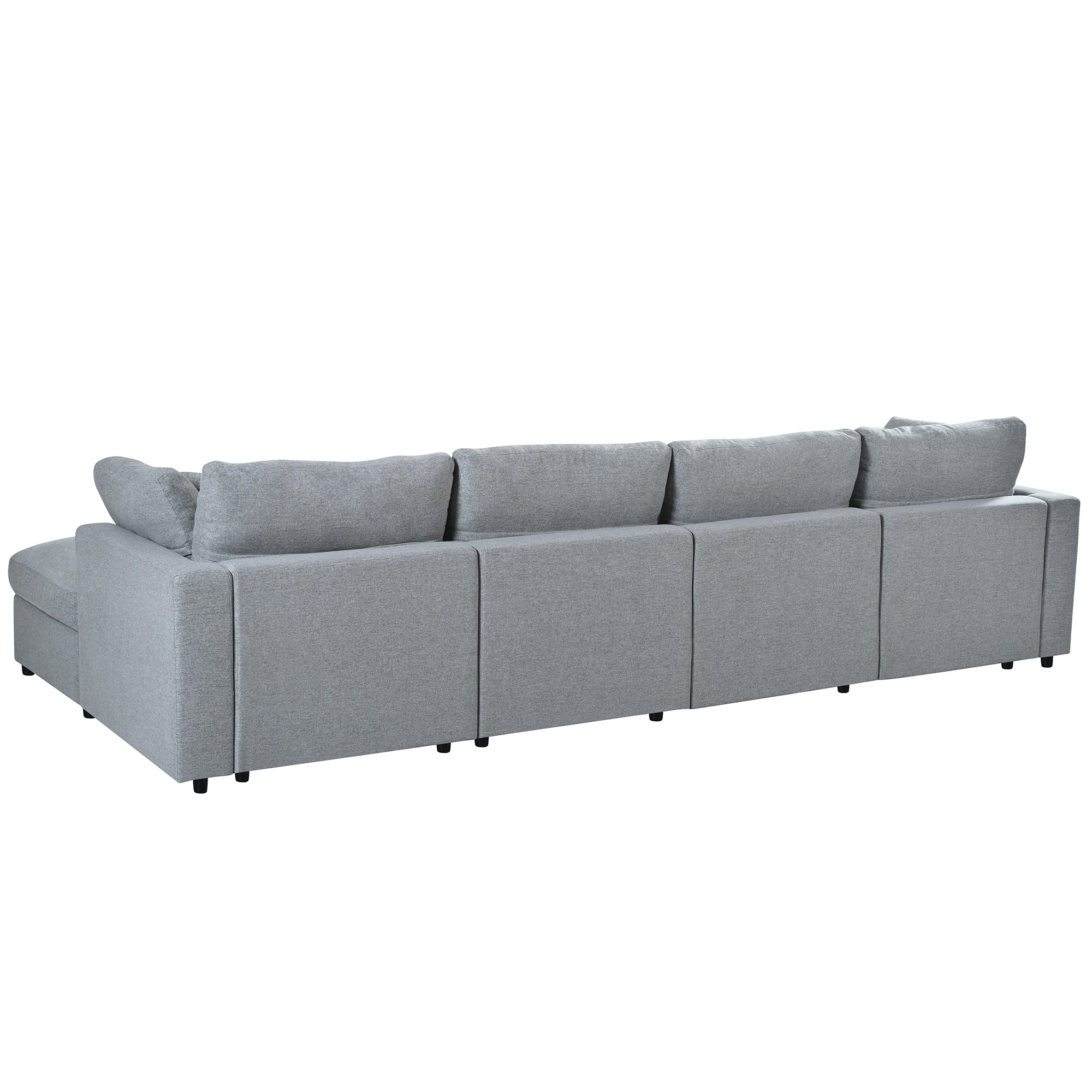 130' U-Shaped Sectional Sofa - Large & Versatile rear view showing clean lines and modular back panels in soft gray chenille fabric.