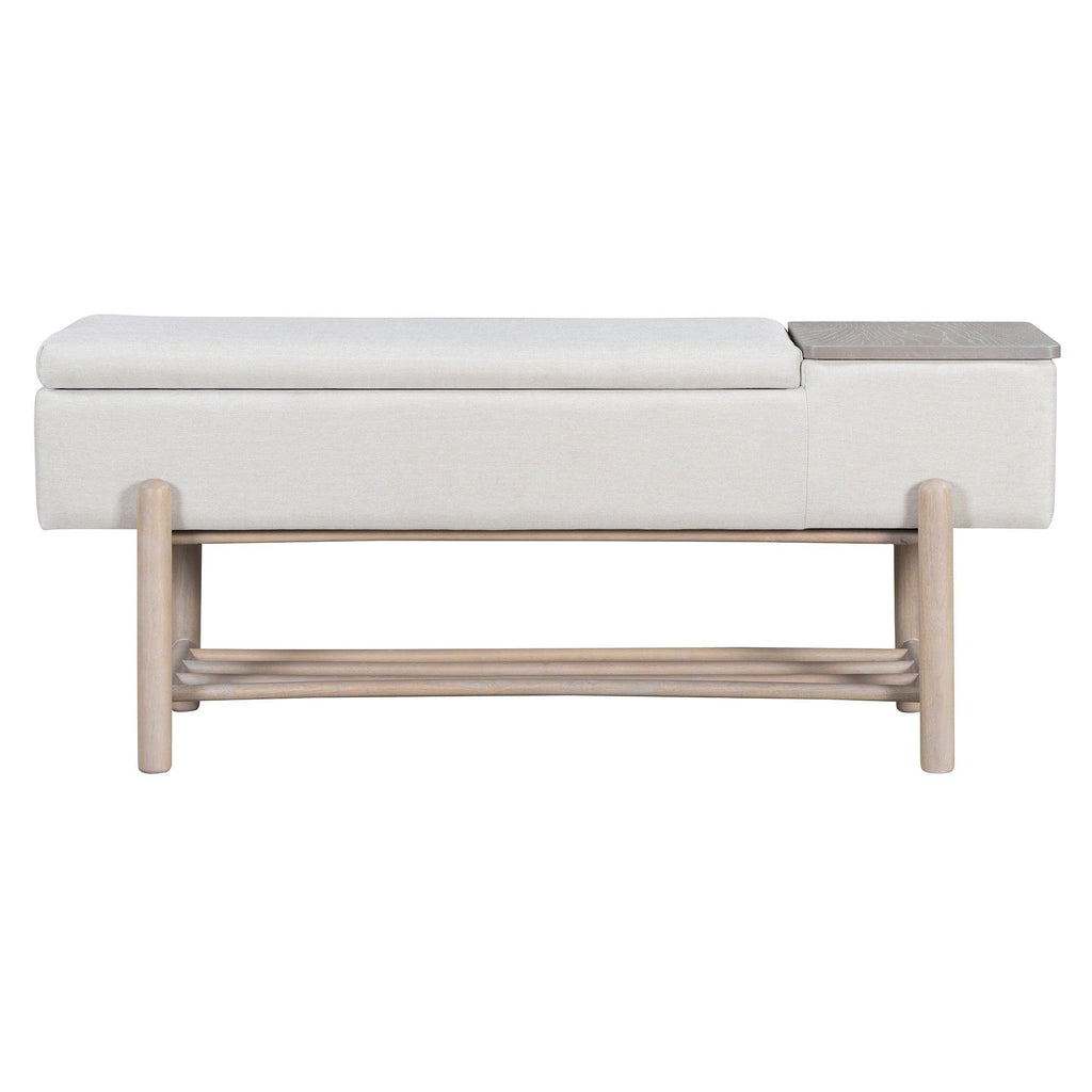 TREXM Farmhouse Upholstered Storage Bench with Hidden Compartment, Modern Entryway Bench for Living Room, Entryway, and Hallways (Natural)