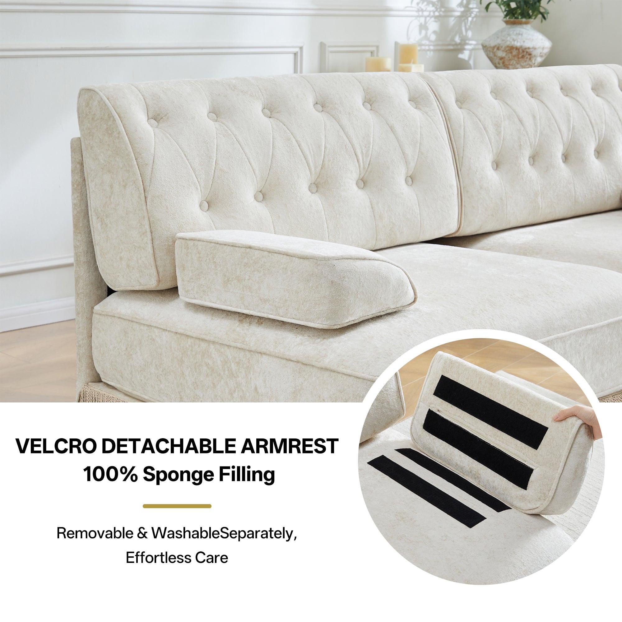 Beige Velvet Chesterfield Sofa for Living Rooms & Bedrooms.