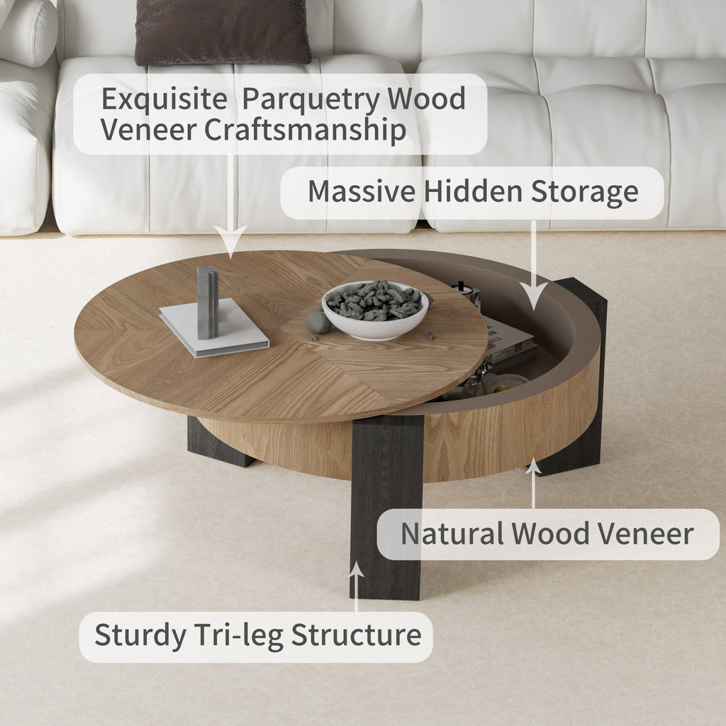 33'' Round Coffee Table with Hidden Storage for Small Spaces.