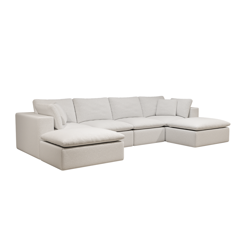 Modular Sectional Sofa - Plush Corduroy Fabric White.