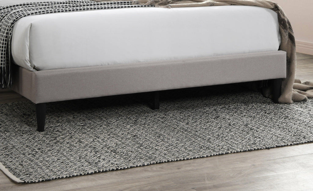Full Size Burlap Fabric Bed Frame with Diamond Design.