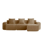 Front view of Velvet Modular Sectional Sofa - L Shape with Ottoman & Pillows, featuring plush cushions and modern silhouette.
