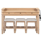 TREXM 4-Piece Dining Table Set for 3, Retro Kitchen Table and Chairs Set with 3 Storage Drawers, Ideal for Small Spaces (Natural)