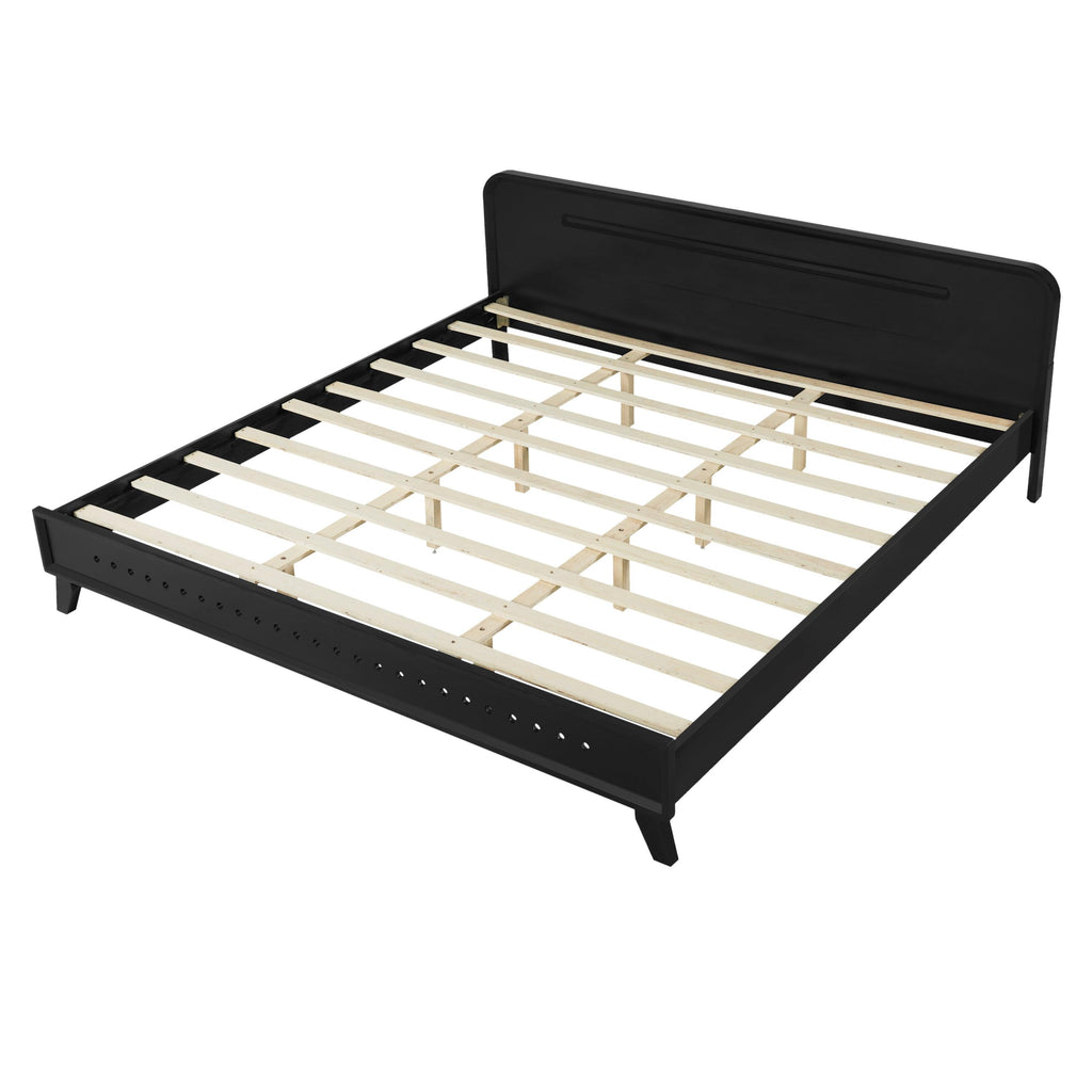 Solid Wood King Size Bed - Black Pine Design.